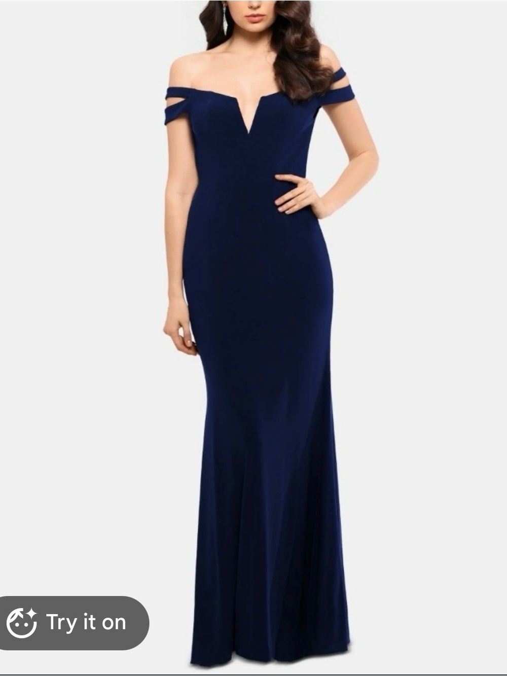 Xscape Cold Shoulder Navy Evening Gown Size 4 Formal Wedding Black Tie
